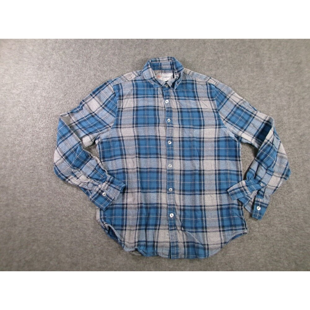 Cloudveil Shirt Men Medium Blue Grey Plaid Flannel Long Sleeve Work Outdoor